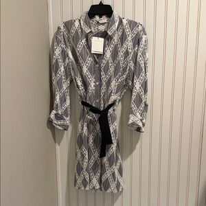 Patterned Blue and White Shirt Dress